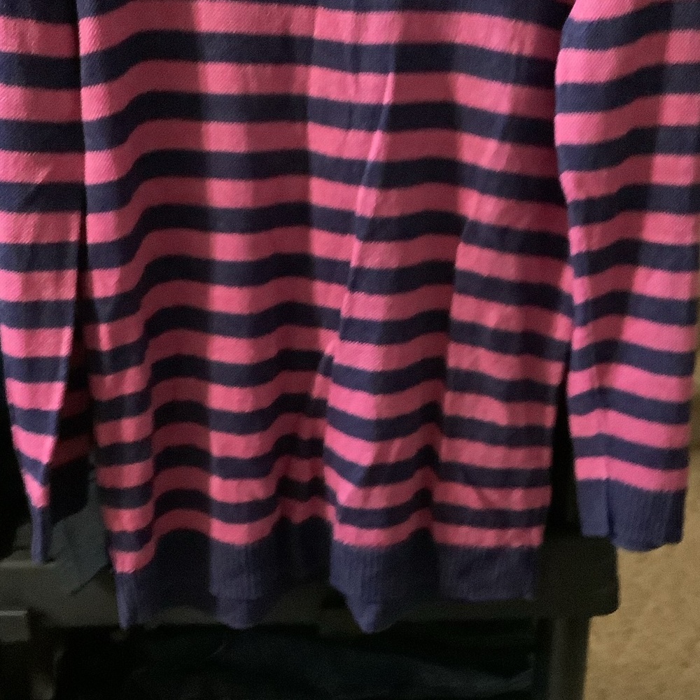 Talbots Vibrant Pink and Navy Striped Sweater, Linen, XL - Picture 8 of 9